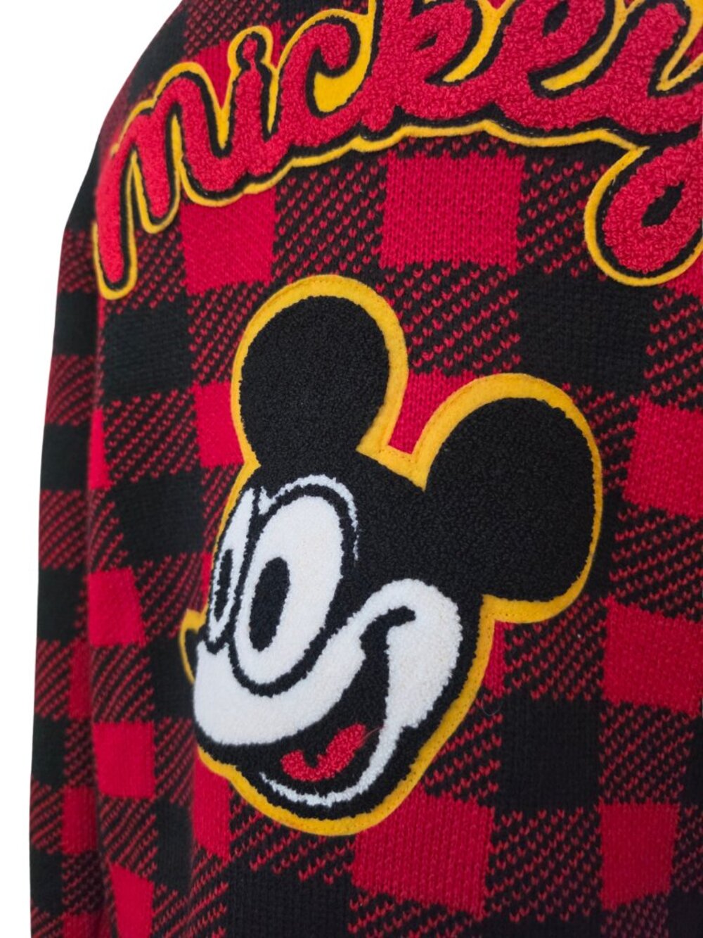 Disney x Forever 21 Mickey Mouse Buffalo Plaid Varsity Cardigan Sweater Medium - Picture 7 of 7
